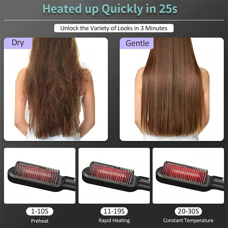 Hair Straightener Quick Heated Electric Hot Comb Hair Comb Personal Care Multifunctional Hairstyle Brush-HB033